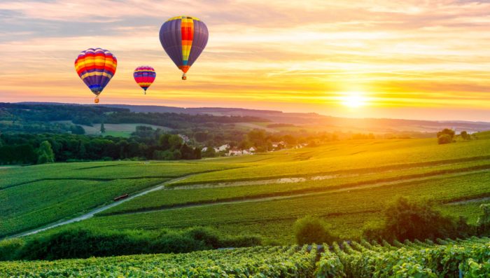 hot air balloon ride over champagne vineyards